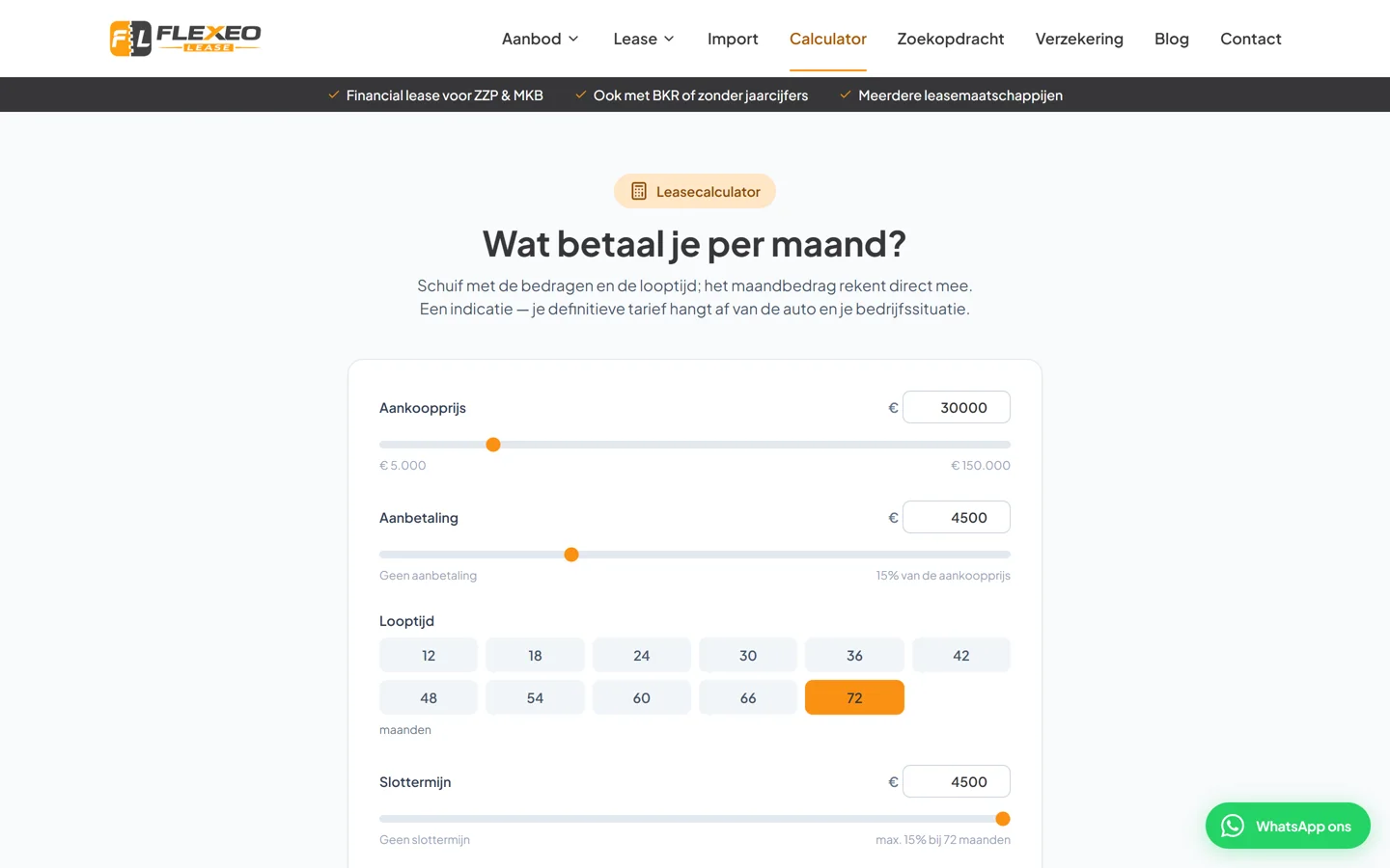 De leasecalculator van flexeolease.nl