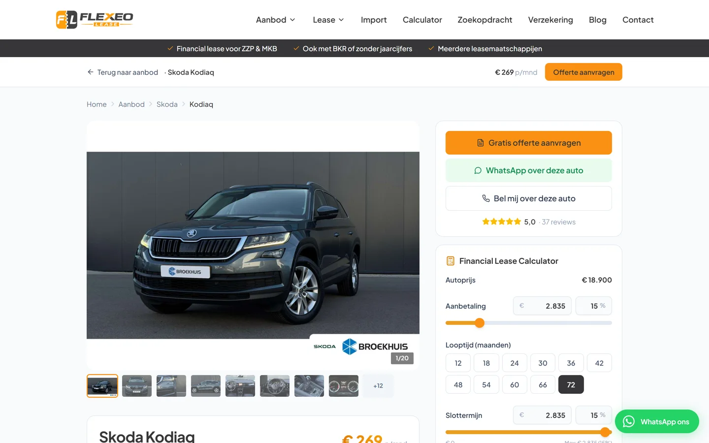 Een autopagina op flexeolease.nl